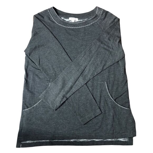 Max Studio Blouse Long Sleeve Dark Grey Kangaroo Pocket Side Slits Small - Picture 6 of 16